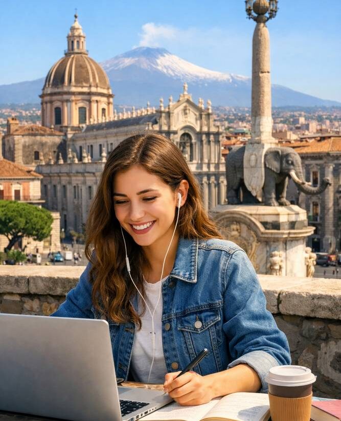 Studenti che seguono lezioni universitarie online con eCampus da Catania