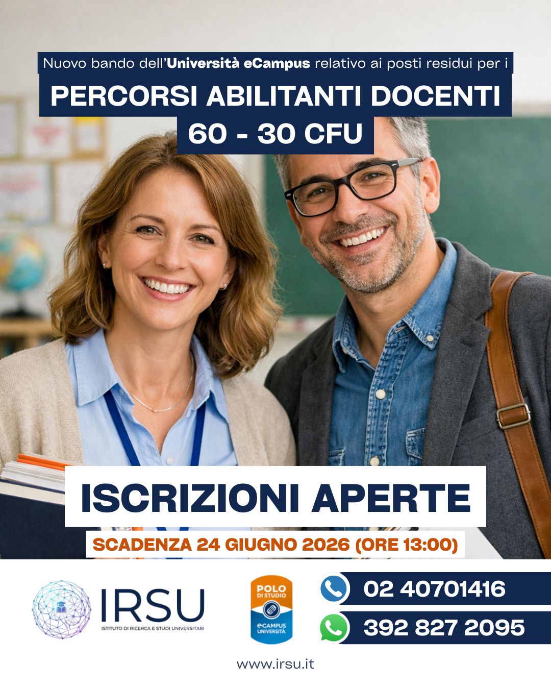Bando eCampus 2025/2026: posti residui percorsi abilitanti docenti (60 CFU e 30 CFU)